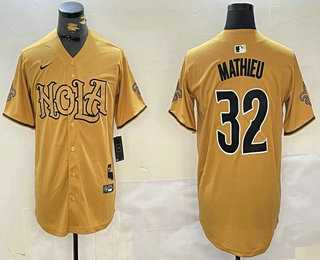 Mens New Orleans Saints #32 Tyrann Mathieu Yellow Nola Baseball Jersey